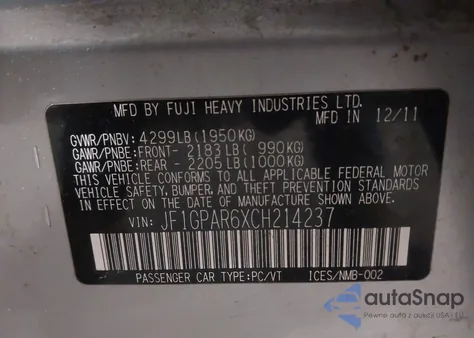 2012 Subaru Impreza 2.0I Sport Limited из США, поврежденный, VIN JF1GPAR6XCH214237